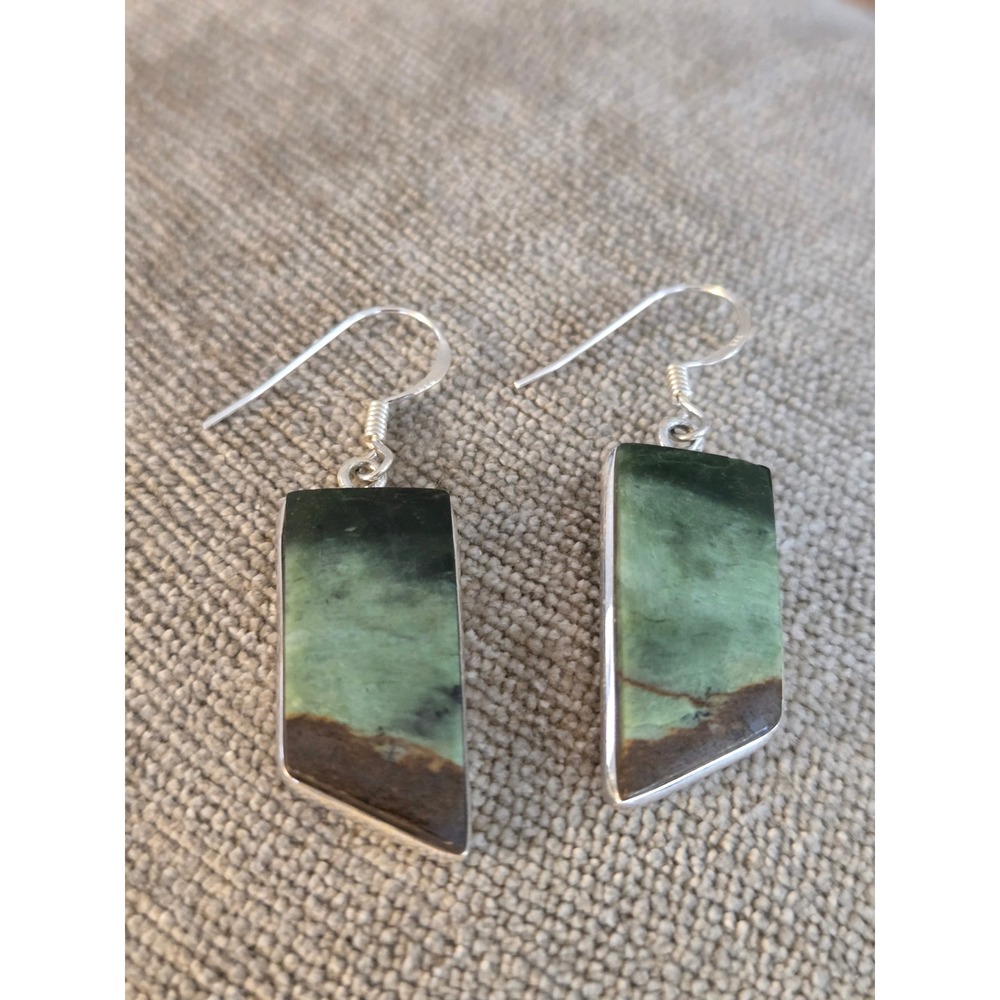 Green Jasper Sterling Earrings Double-sided Pierced